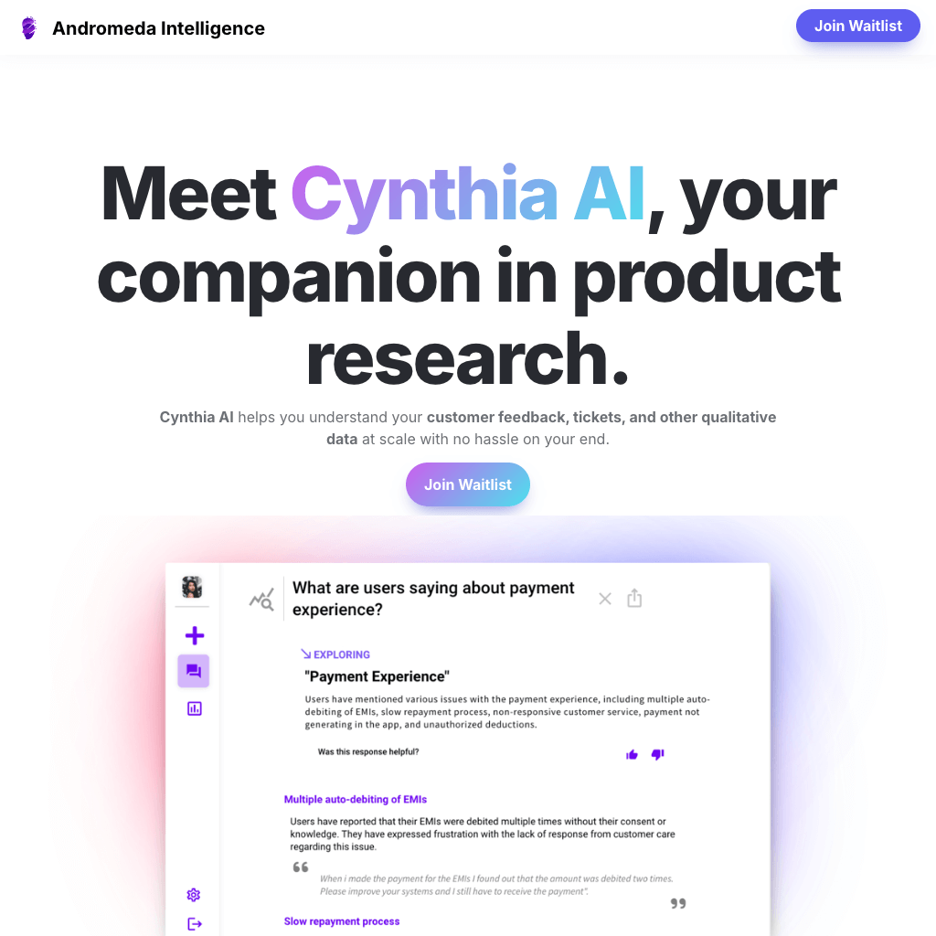 Cynthia AI - Unlock Hidden Product Opportunities in Your Feedback Data