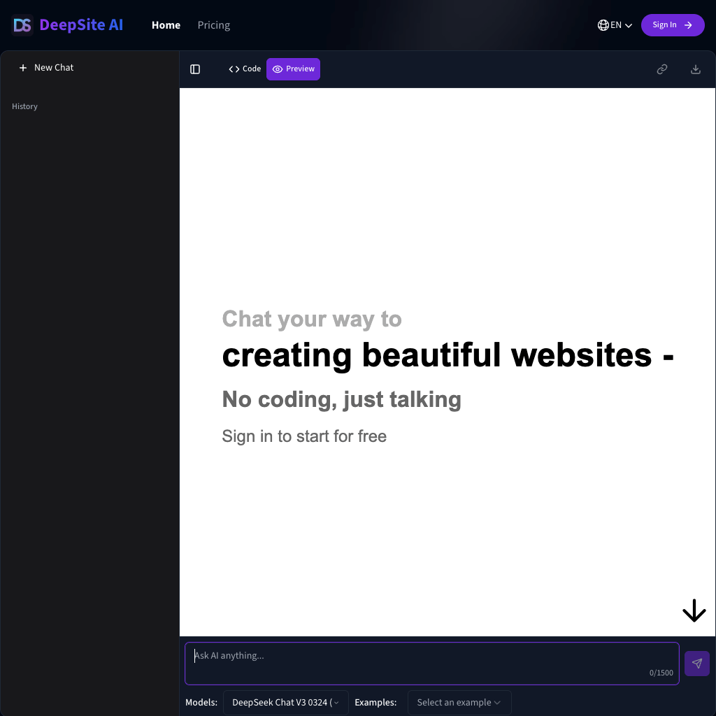 DeepSite AI - Free Online Responsive Website Generator AI, No Coding Required