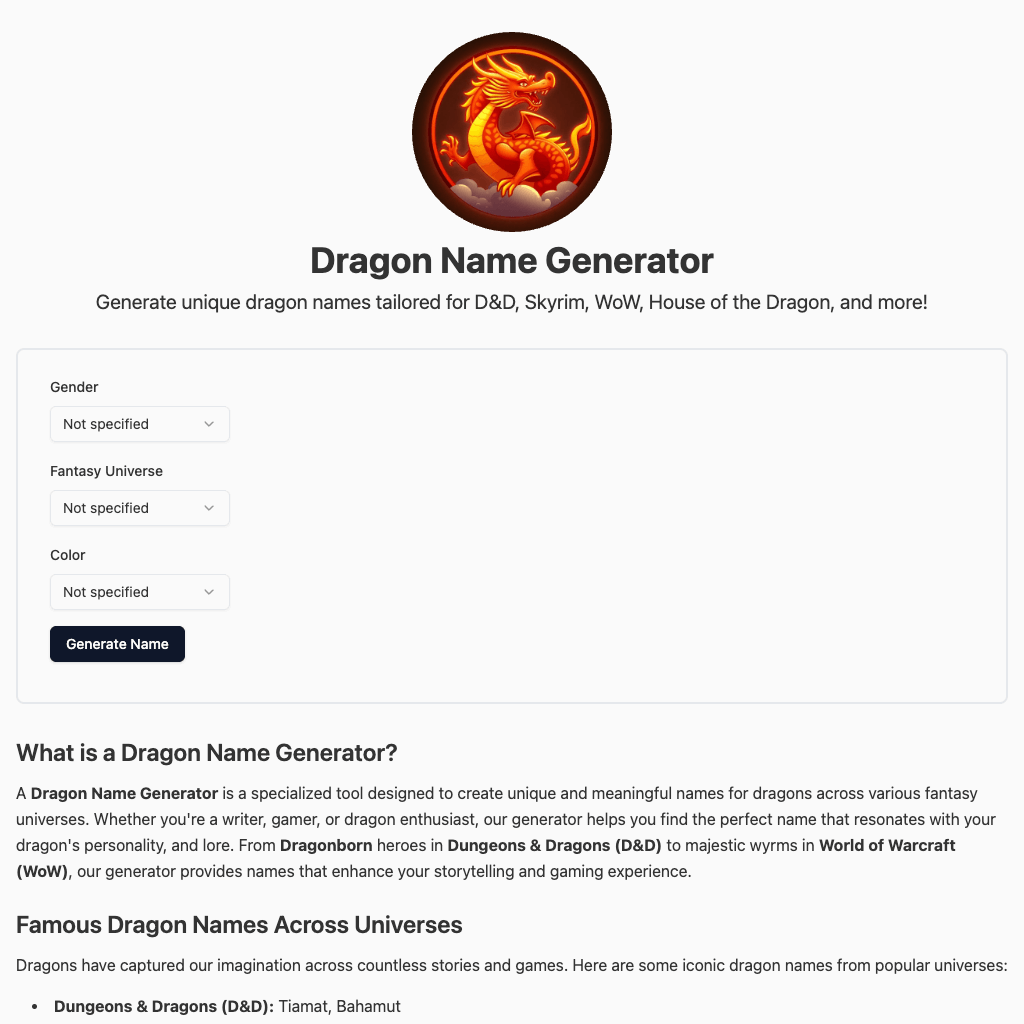 Dragon Name Generator | Custom Names for D&D, Skyrim, WoW & More