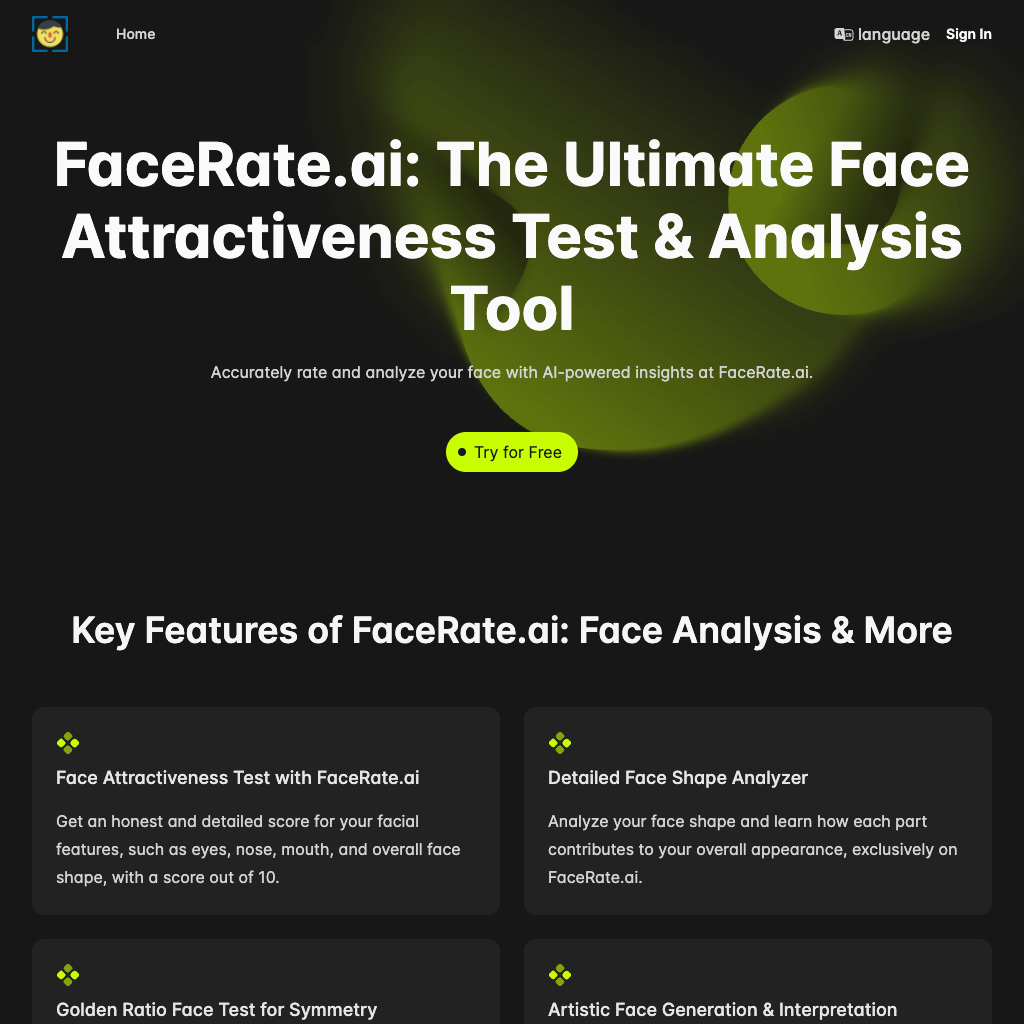 FaceRate.ai: Face Attractiveness Test & Detailed Face Analysis Tool