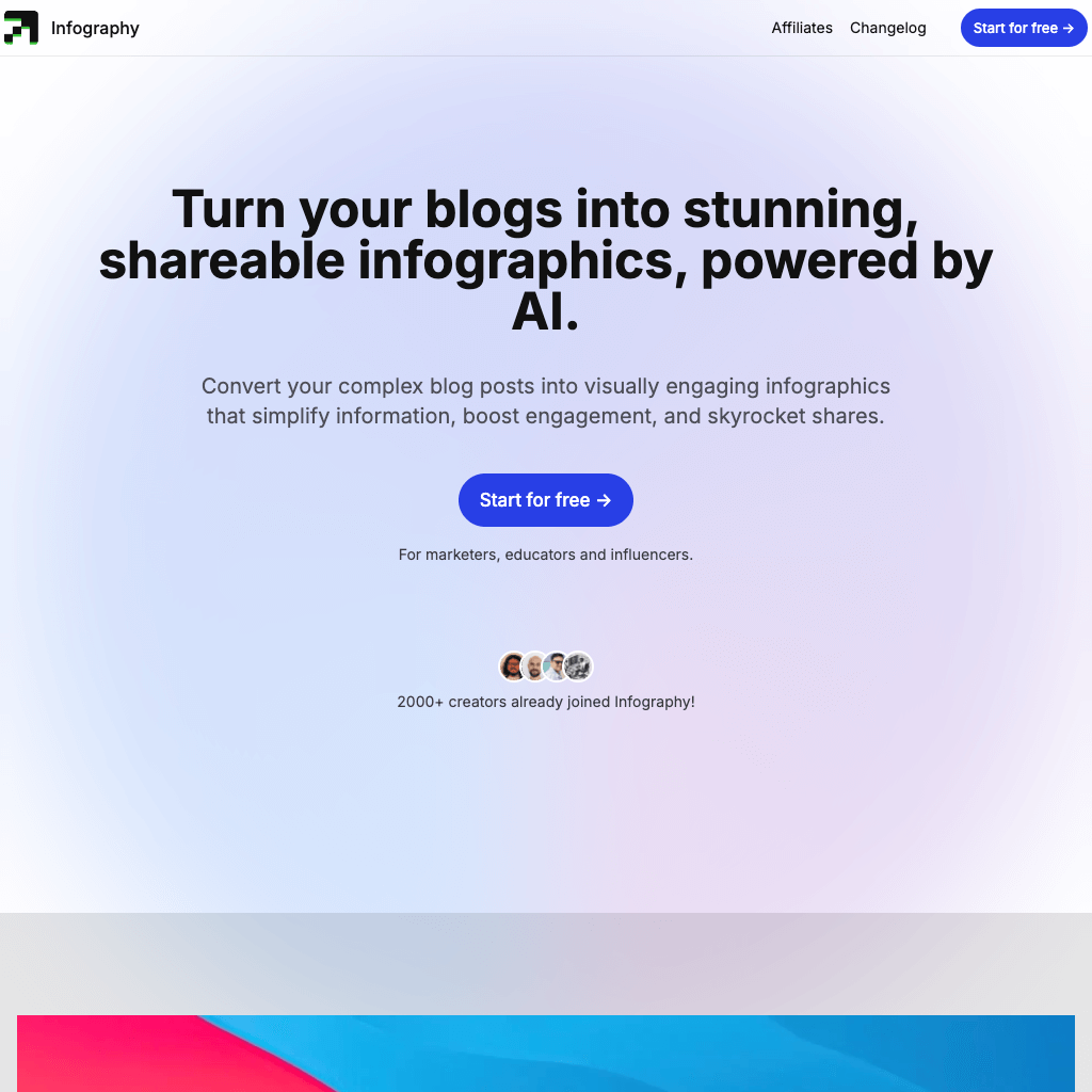 Infography — Turn your blogs into stunning, shareable infographics, powered by AI.