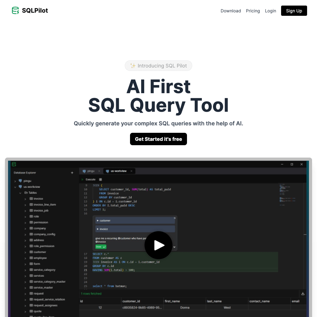 SQLPilot - AI First SQL Editor