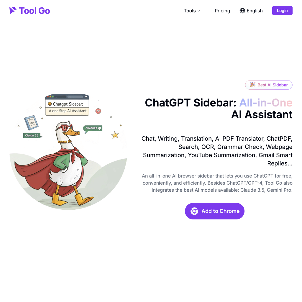 Tool Go - Free all-in-one AI toolbox | PDF Translator | ChatPDF (formerly DuckAI, byy)