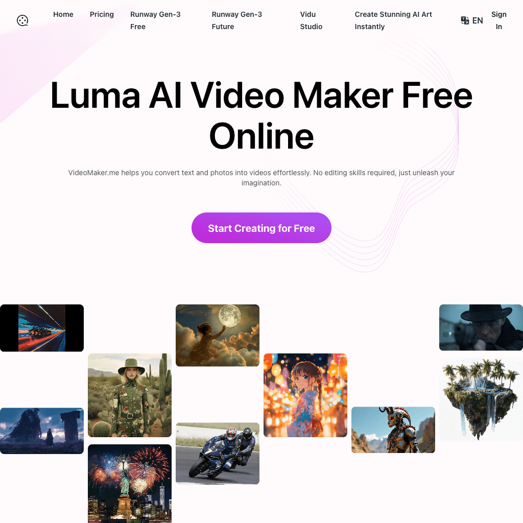 Luma AI video Generator Free Online - Convert Text and Photos to VideoMaker.me