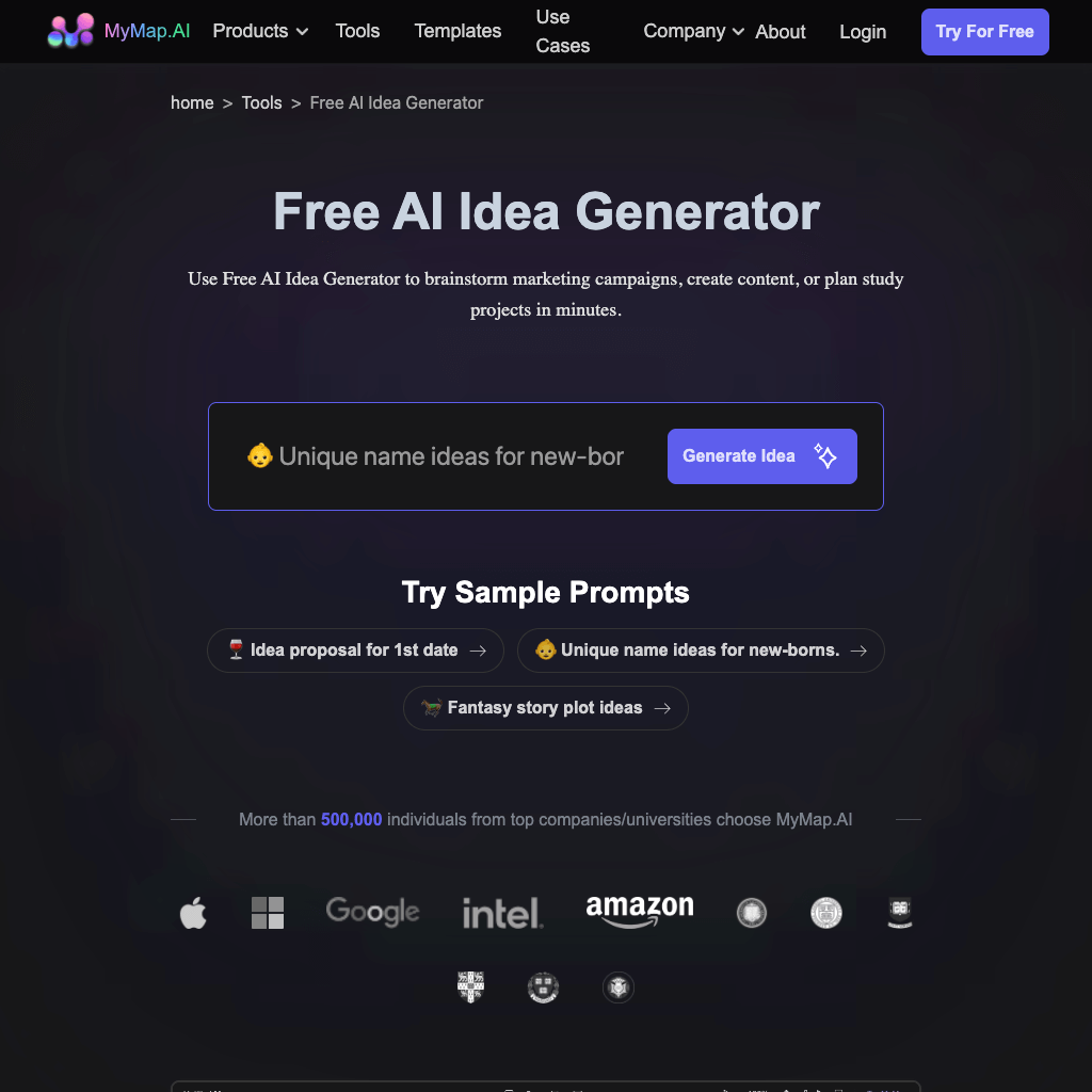 Free AI Idea Generator | Brainstorm 100+ Golden Ideas in 3s