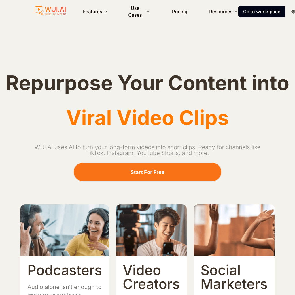 Repurpose Your Content into Viral Video Clips | WUI.AI