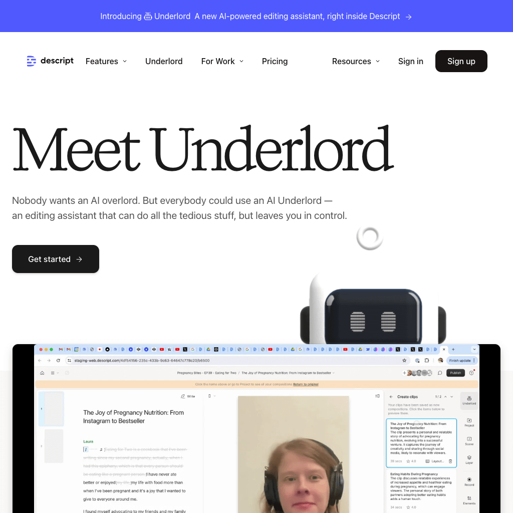 Underlord: AI Editor for Videos & Podcasts | Descript