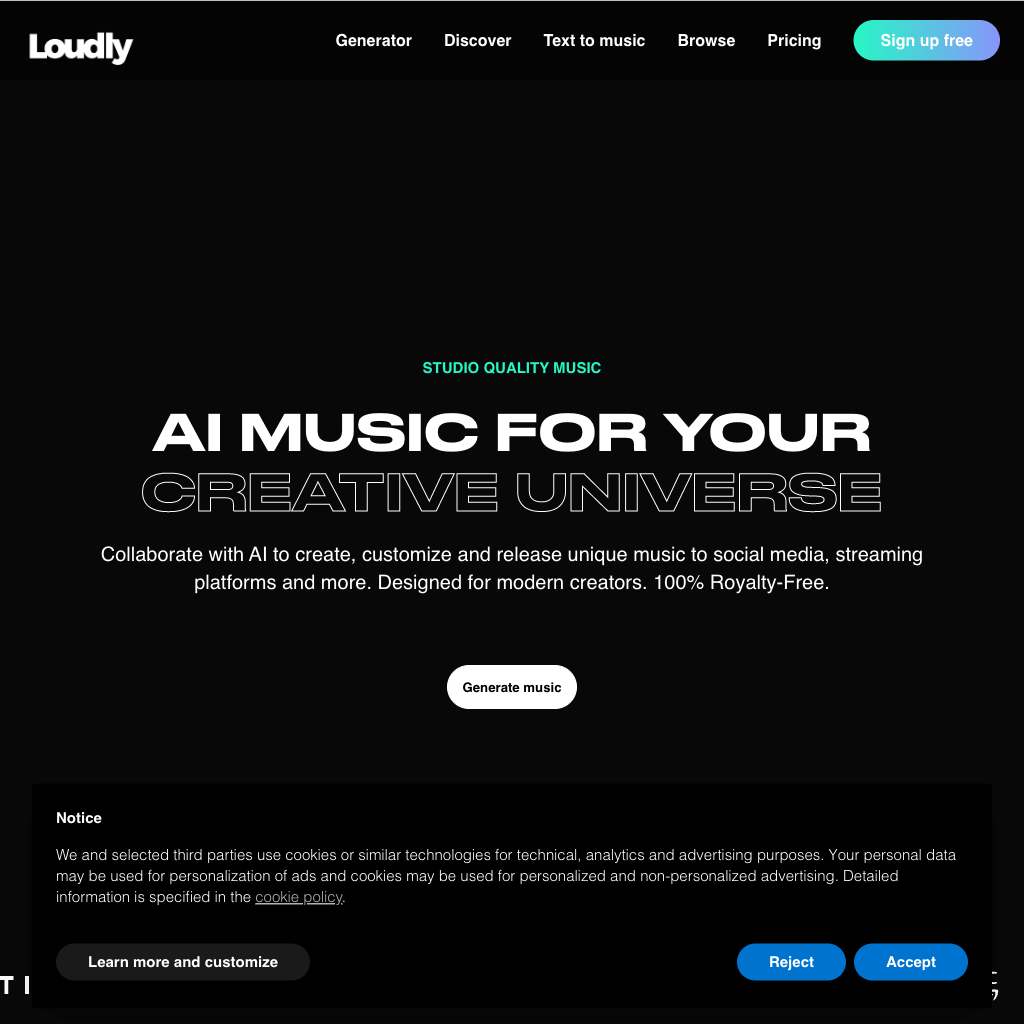 AI music for your creative universe | Loudly